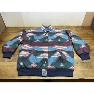 Vtg Braetan Southwest Aztec Reversible Jacket Size XL Blue Purple Pockets Snaps
